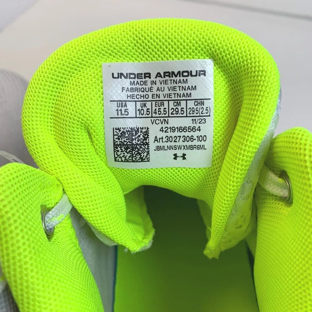 Under Armour Spotlight 4 MC 3027306-100 White Neon Chartreuse Cleats 11.5